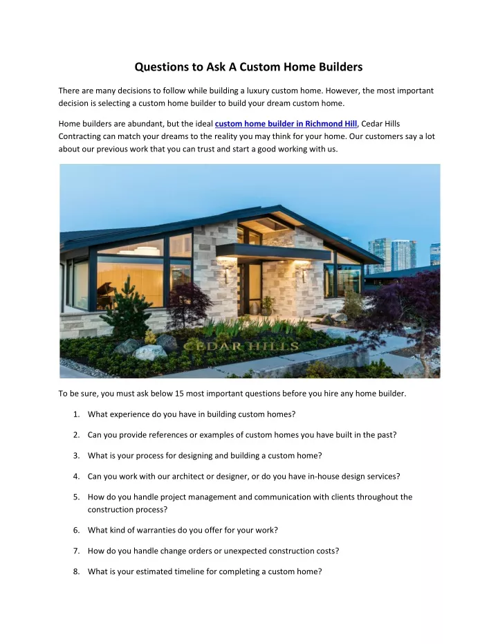 questions to ask a custom home builders