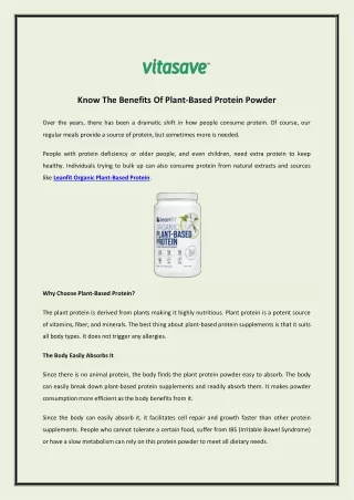 Know The Benefits Of Plant-Based Protein Powder