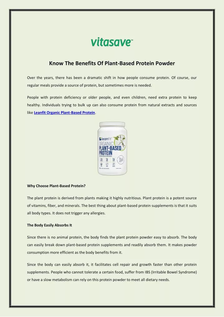 know the benefits of plant based protein powder