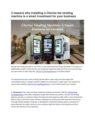 5 Reasons why installing a Cherise tea vending machine is a smart investment for your business