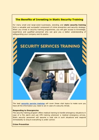 The Benefits of Investing in Static Security Training