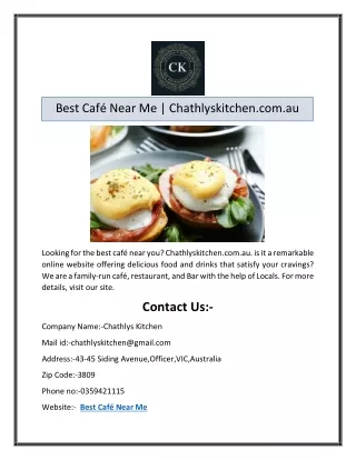 Best Café Near Me | Chathlyskitchen.com.au