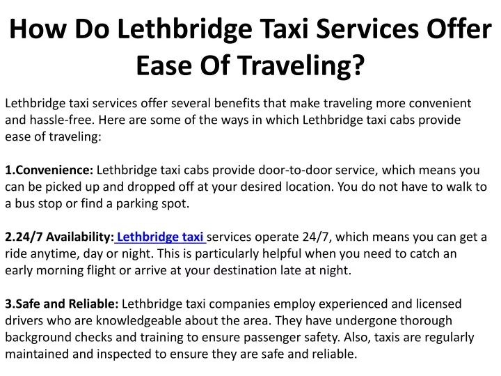 how do lethbridge taxi services offer ease of traveling