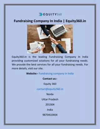 Fundraising Company In India  Equity360.in