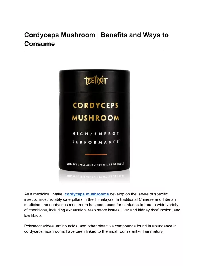 cordyceps mushroom benefits and ways to consume