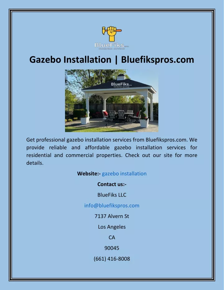 gazebo installation bluefikspros com