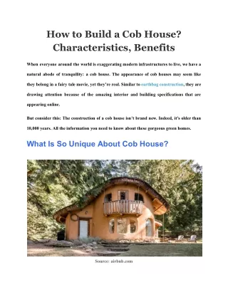How to Build a Cob House? Characteristics, Benefits