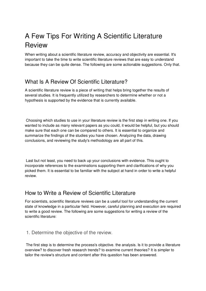 a few tips for writing a scientific literature