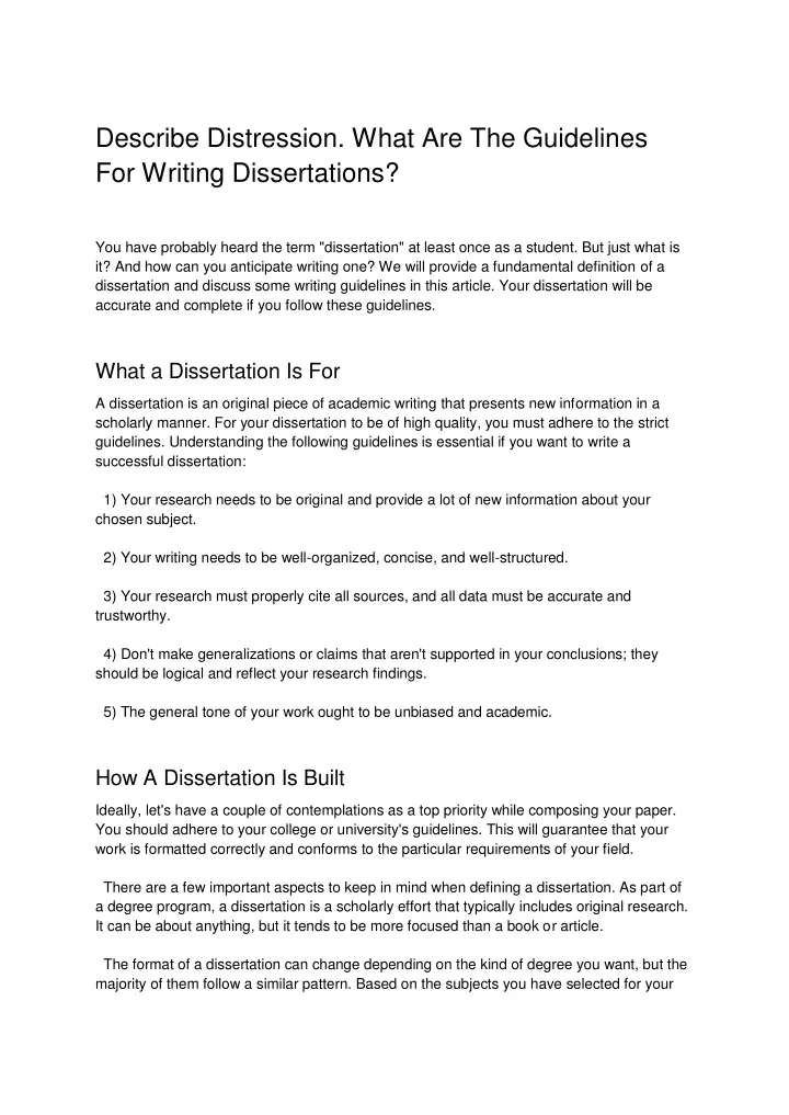 describe distression what are the guidelines