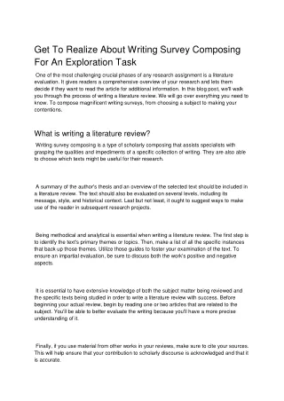 Get To Realize About Writing Survey Composing For An Exploration Task