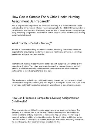 How Can A Sample For A Child Health Nursing Assignment Be Prepared