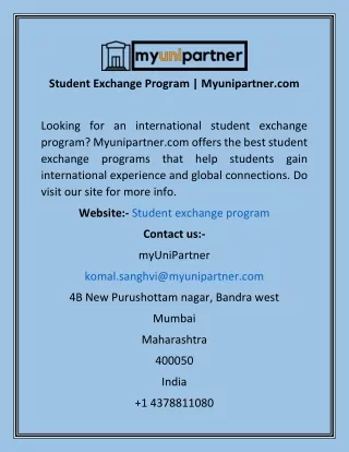 Student Exchange Program  Myunipartner
