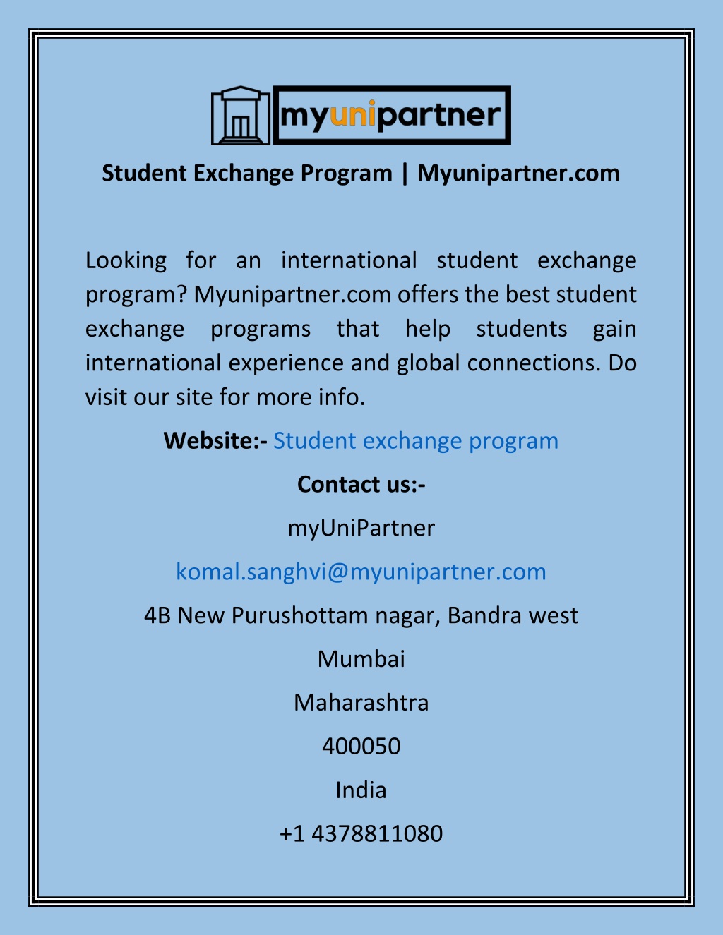 PPT - Student Exchange Program Myunipartner PowerPoint Presentation ...