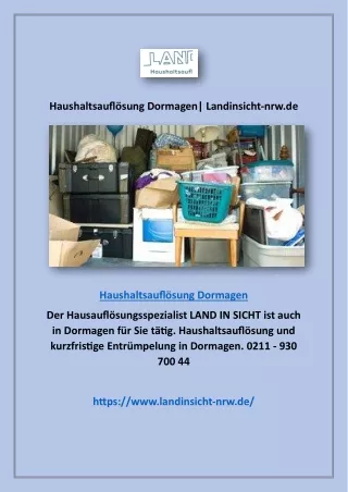 Haushaltsauflösung Dormagen| Landinsicht-nrw.de