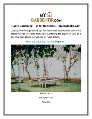 Home Gardening Tips for Beginners | Mygardentip.com