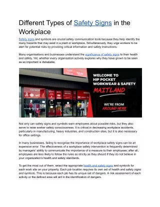 different types of safety signs in the workplace