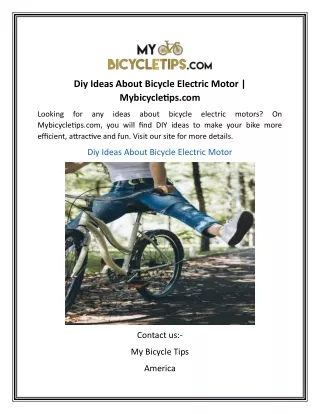 Diy Ideas About Bicycle Electric Motor | Mybicycletips.com