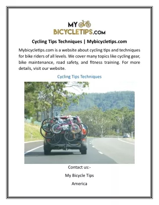 Cycling Tips Techniques | Mybicycletips.com