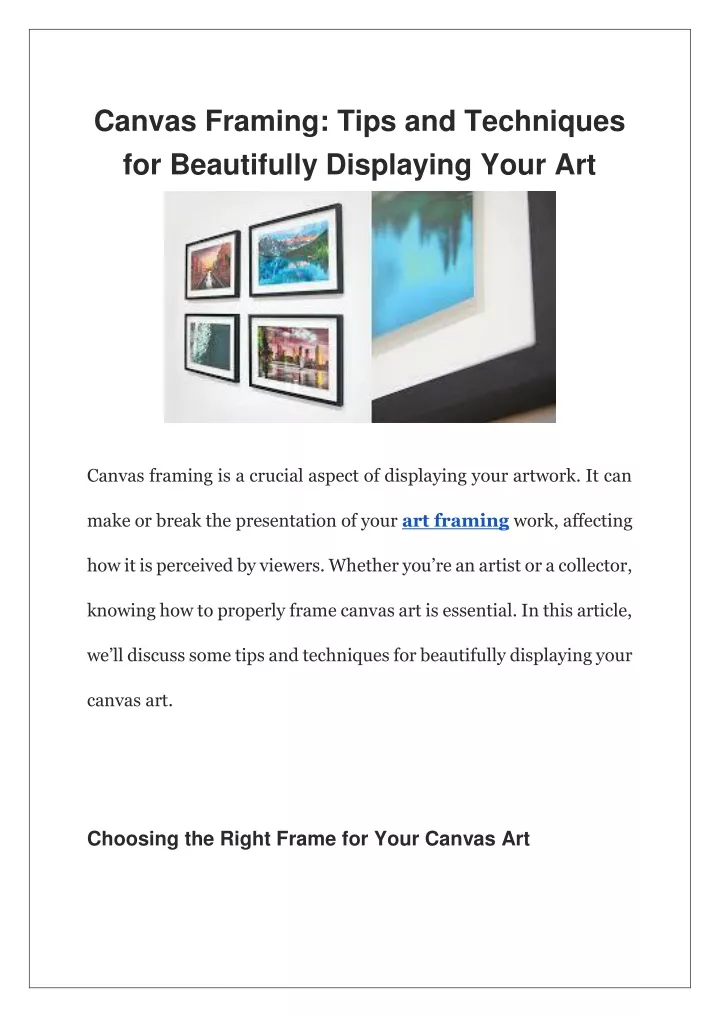 canvas framing tips and techniques