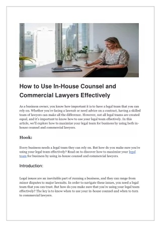How to Use In-House Counsel and Commercial Lawyers Effectively