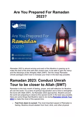 Are You Prepared For Ramadan 2023