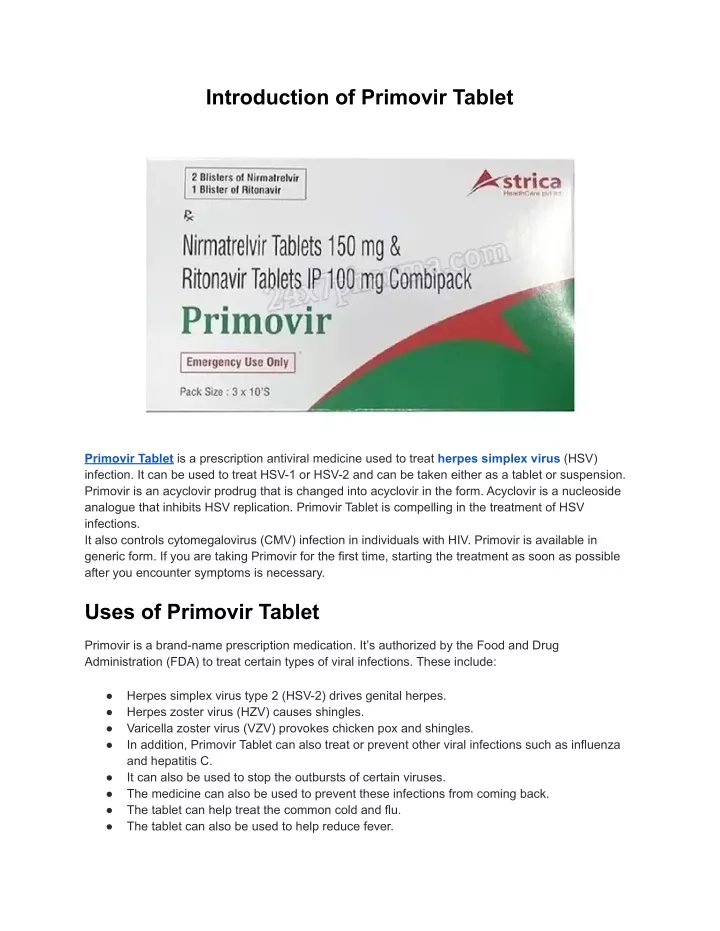 introduction of primovir tablet