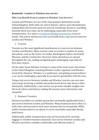 keywords london to windsor taxi service
