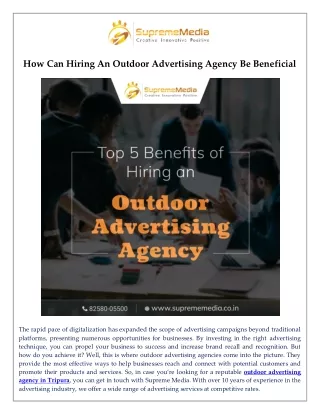 How Can Hiring An Outdoor Advertising Agency Be Beneficial