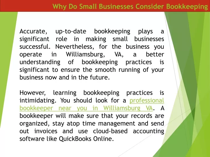 why do small businesses consider bookkeeping