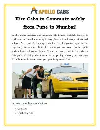 Hire Cabs to Commute safely from Pune to Mumbai