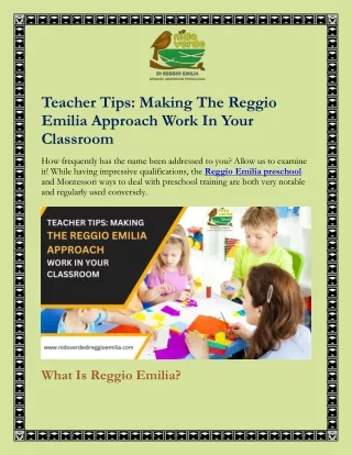 Teacher Tips: Making The Reggio Emilia Approach Work In Your Classroom