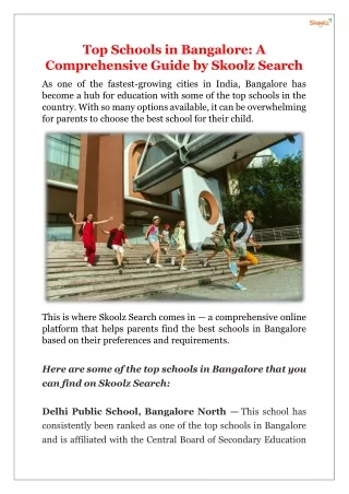 Top Schools in Bangalore: A Comprehensive Guide by Skoolz Search