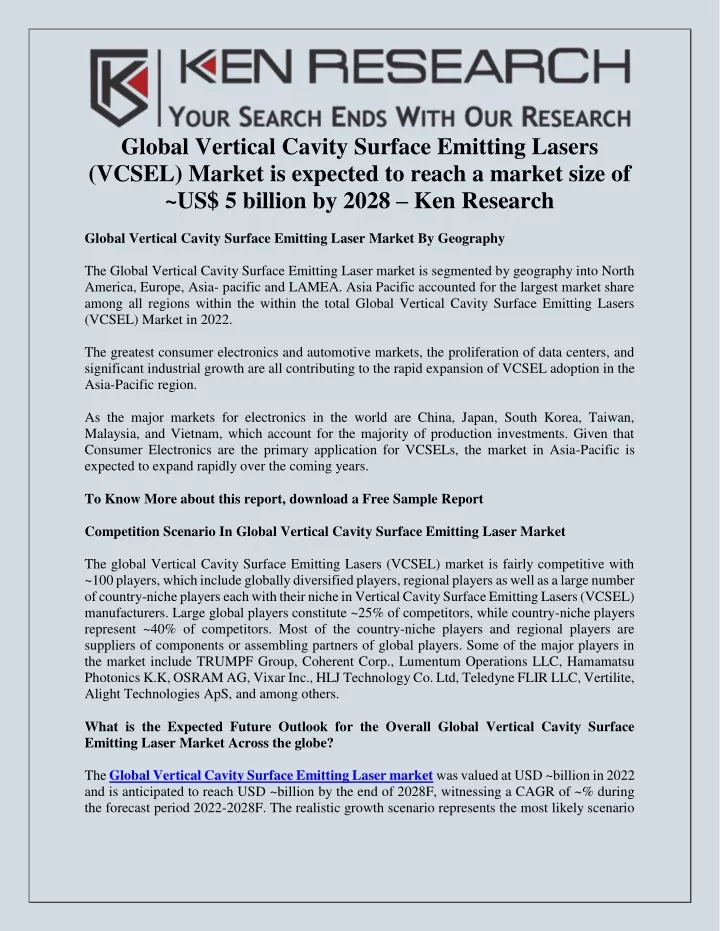 global vertical cavity surface emitting lasers