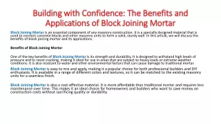 building with confidence the benefits and applications of block joining mortar