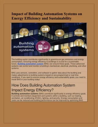 Impact of Building Automation Systems on Energy Efficiency and Sustainability