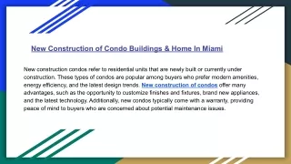 New Construction of Condo Buildings & Home In Miami