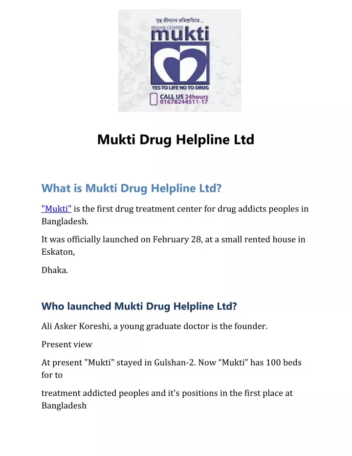 mukti drug helpline ltd