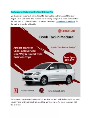 cab service in madurai for one way return trip
