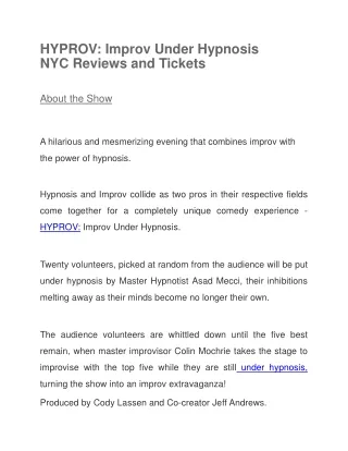 HYPROV:Improv Under Hypnosis NYC Reviews and Tickets