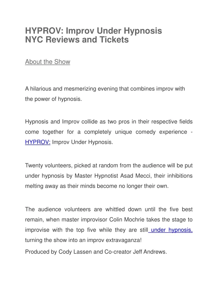 hyprov improv under hypnosis nyc reviews