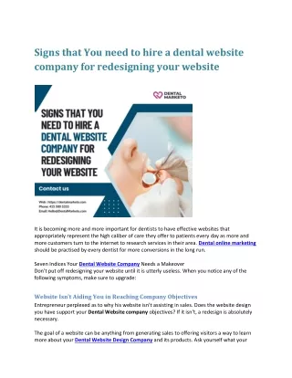 Signs that You need to hire a dental website company for redesigning your website