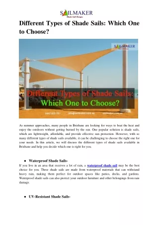 Different Types of Shade Sails| Which One to Choose