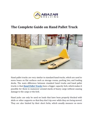 The Complete Guide on Hand Pallet Trucks