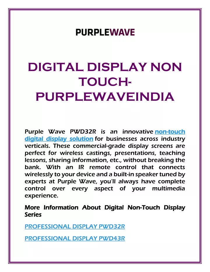 digital display non touch purplewaveindia