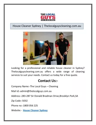 House Cleaner Sydney | Thelocalguyscleaning.com.au