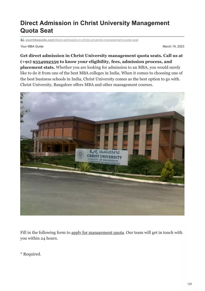 direct admission in christ university management