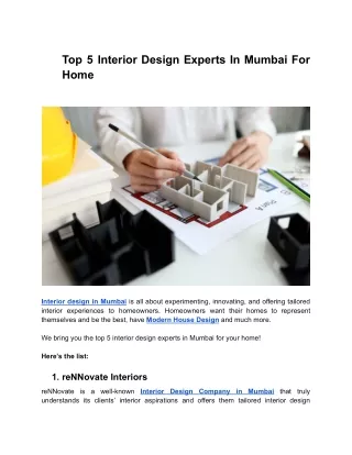 Top 5 Interior Design Experts In Mumbai For Home_