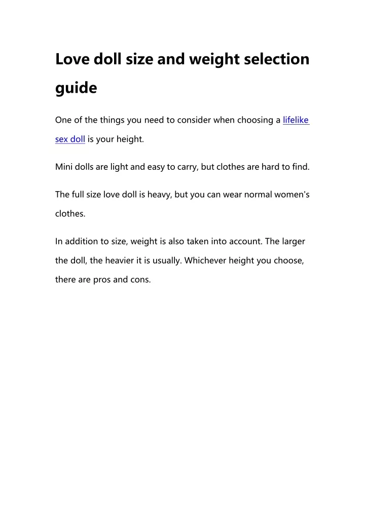 love doll size and weight selection