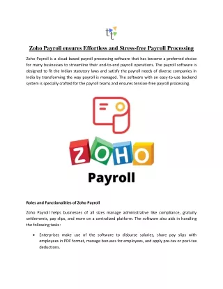 Zoho Payroll ensures Effortless and Stress-free Payroll Processing