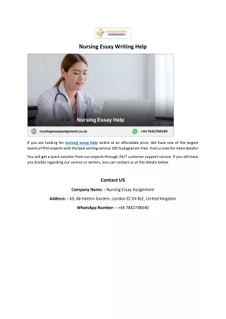 Nursing Essay Writing Help